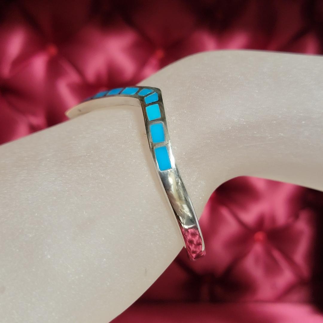 ビンテージ ターコイズインレイのシルバーバングル シルバー925