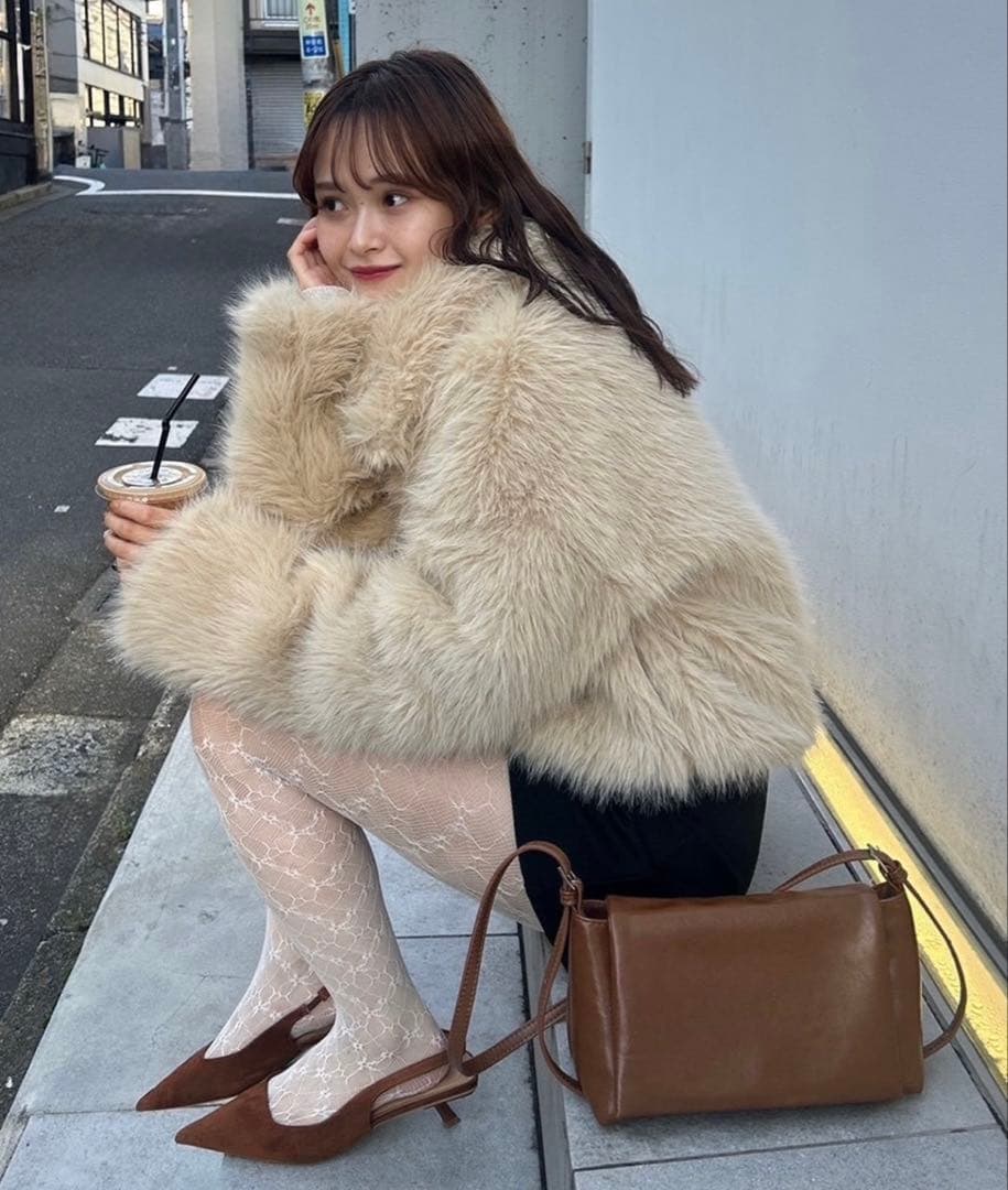 mystic ショートファーコート ベージュ