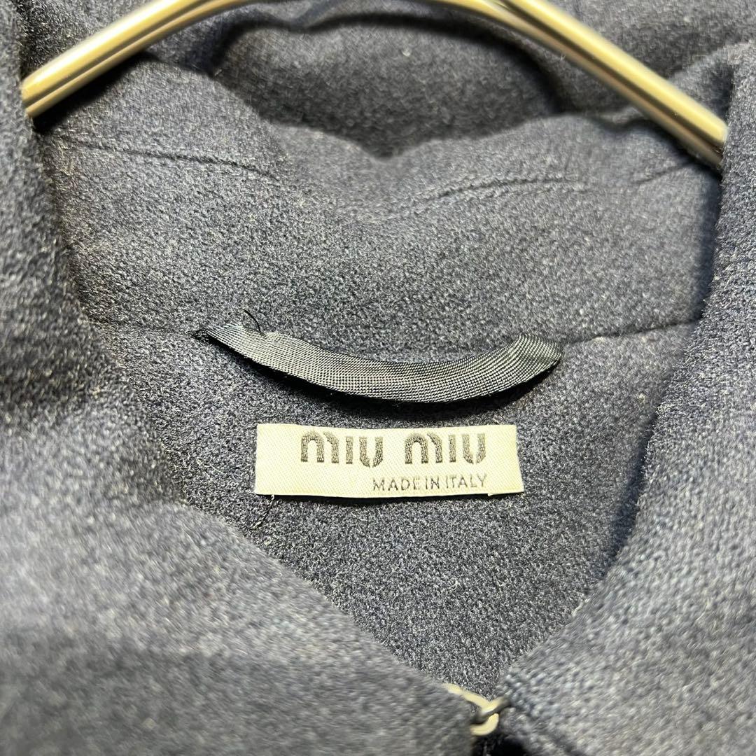 希少 MIU MIU 上質 ウール Aライン フーデッドステンカラーコート 40