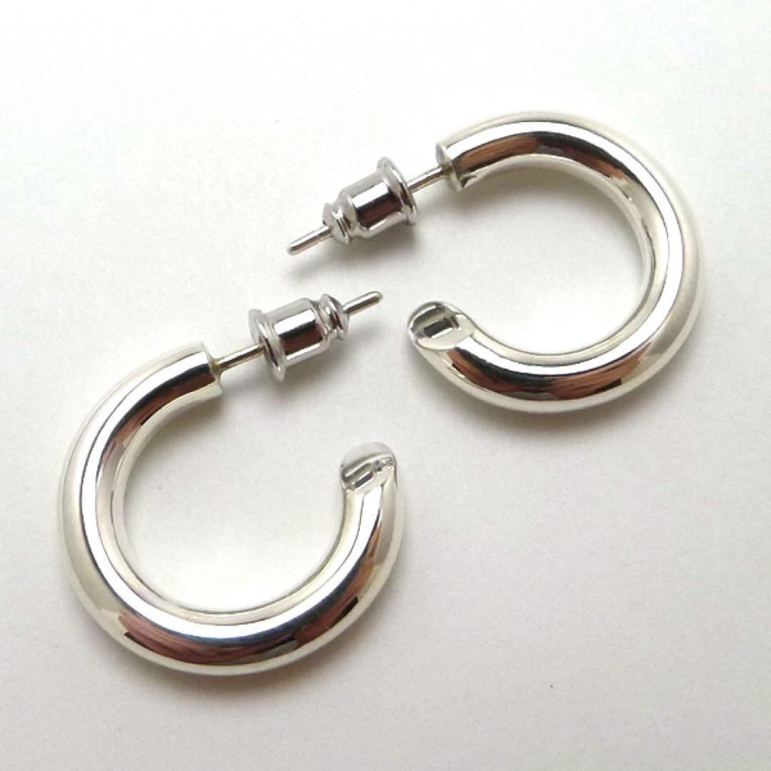 ペア太さ4ｍｍ　ハンドメイド　シルバー925　フープピアス