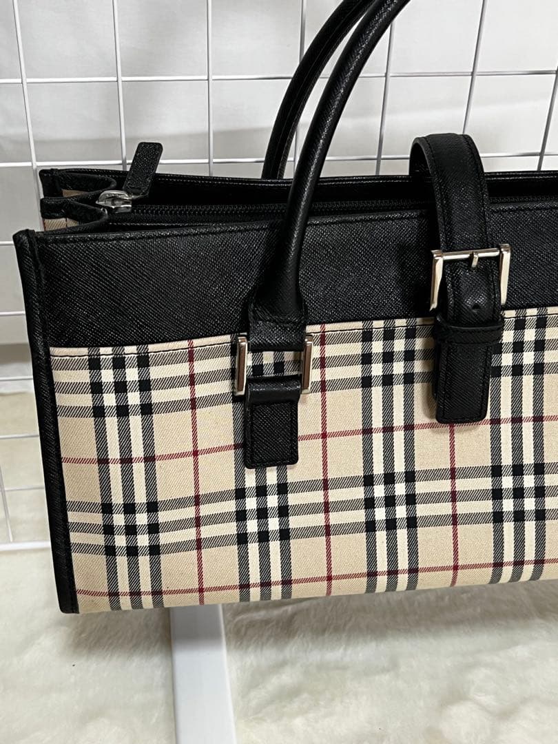 美品　バーバリー　BURBERRY　ハンドバッグ　スクエア　ノバチェック　ベルト