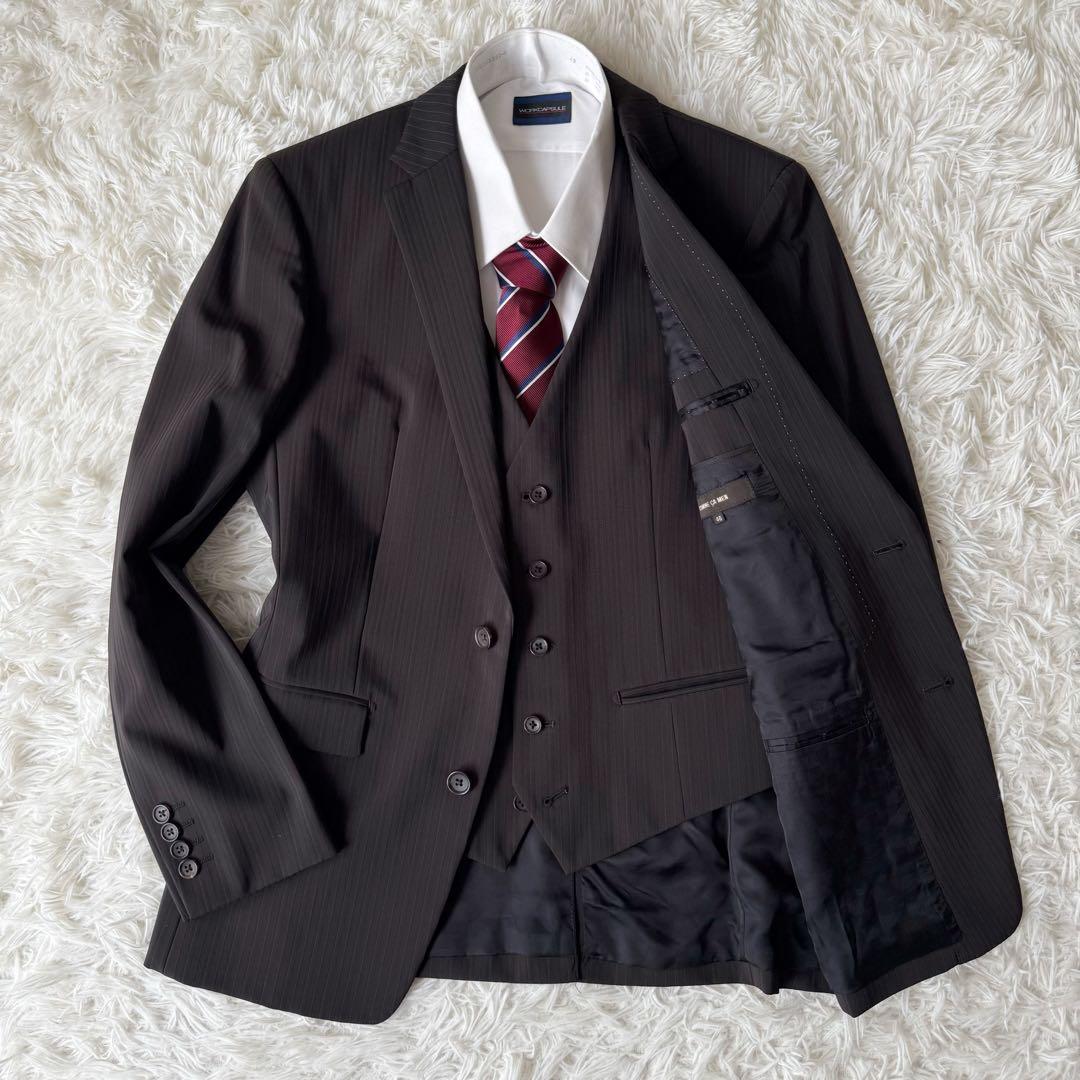 3ピース⭐︎COMME CA MEN セットアップスーツ ブラウン ストライプ46