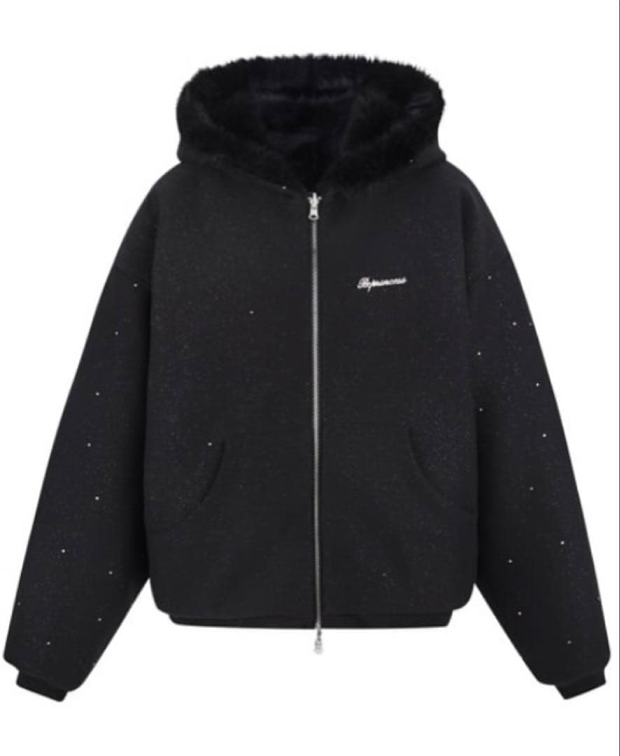 andwang Kirakira 2way fur zip up ブラック