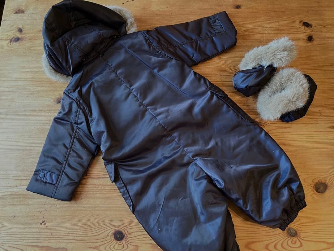 n 紺×ノバチェック防寒用中綿入カバーオール　80