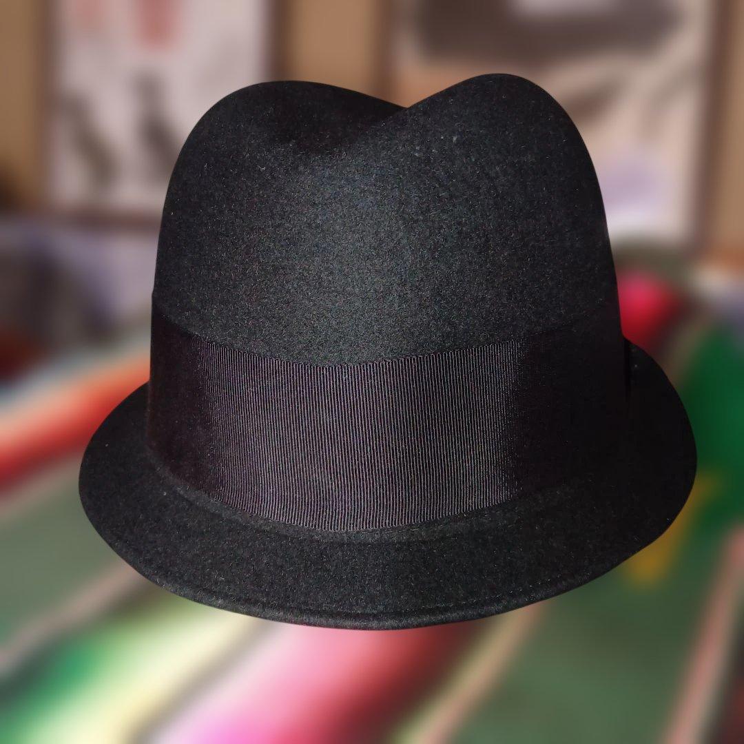 黒　フェルト　オリジナルジョン　超ショートブリム　モッズ　スキンズ　Lサイズ