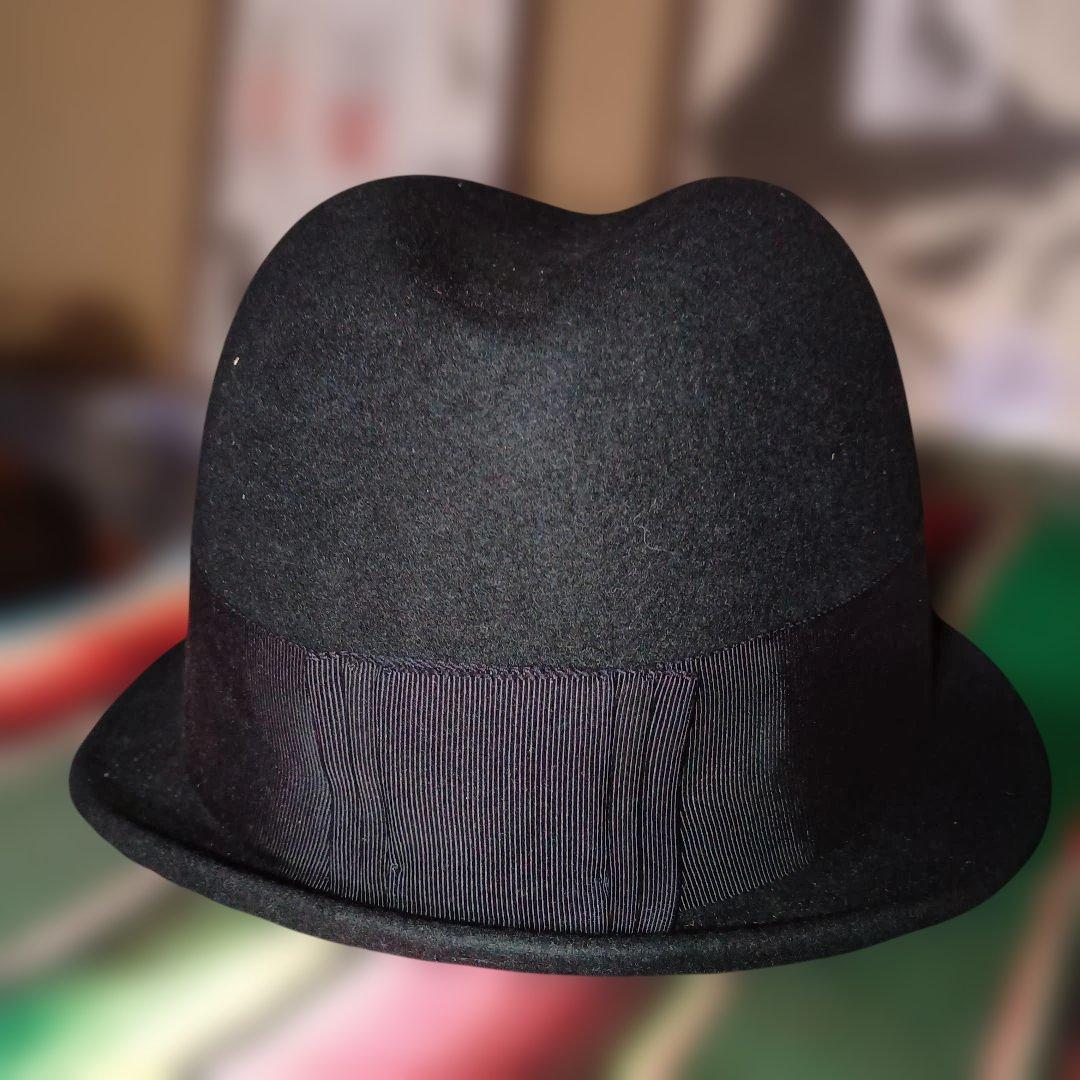 黒　フェルト　オリジナルジョン　超ショートブリム　モッズ　スキンズ　Lサイズ