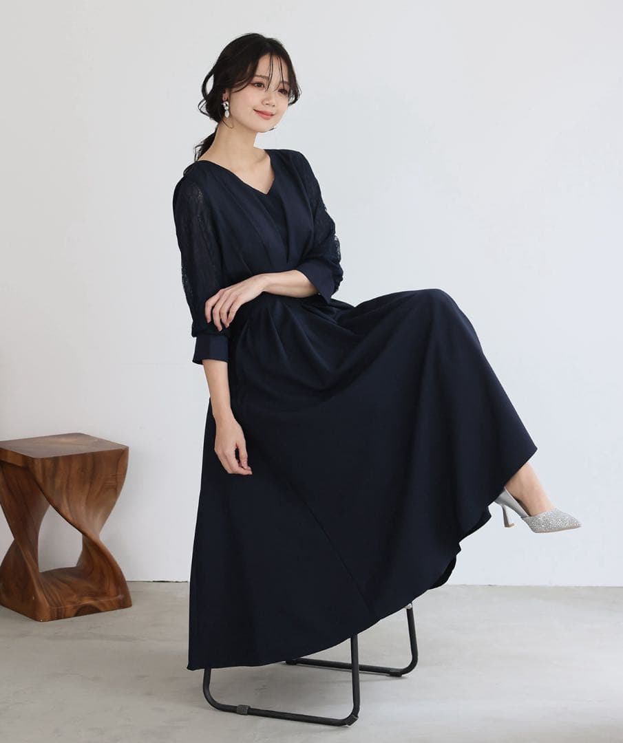 新品⭐️PourVous ウエストタックフレアドレス　結婚式　ドレス　二次会