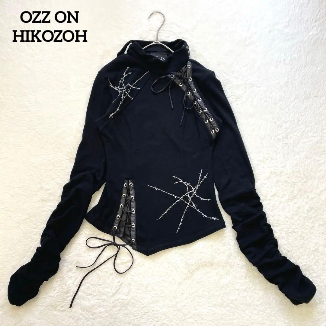 OZZ ON HIKOZOH レースアップ 刺繍 長袖トップス 黒