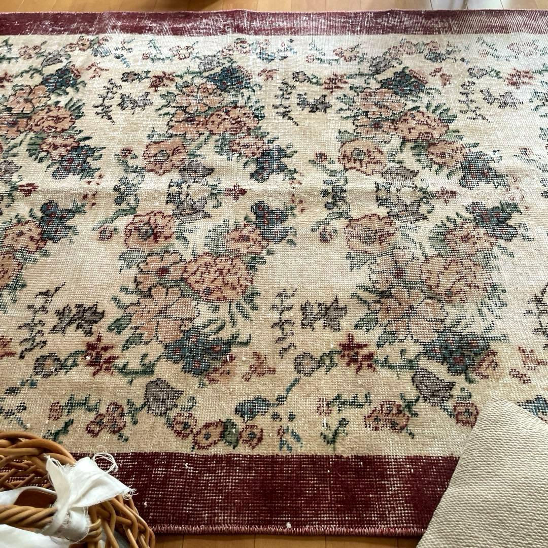 104×200 キナリ×ボルドー　薔薇の街　トルコヴィンテージラグ