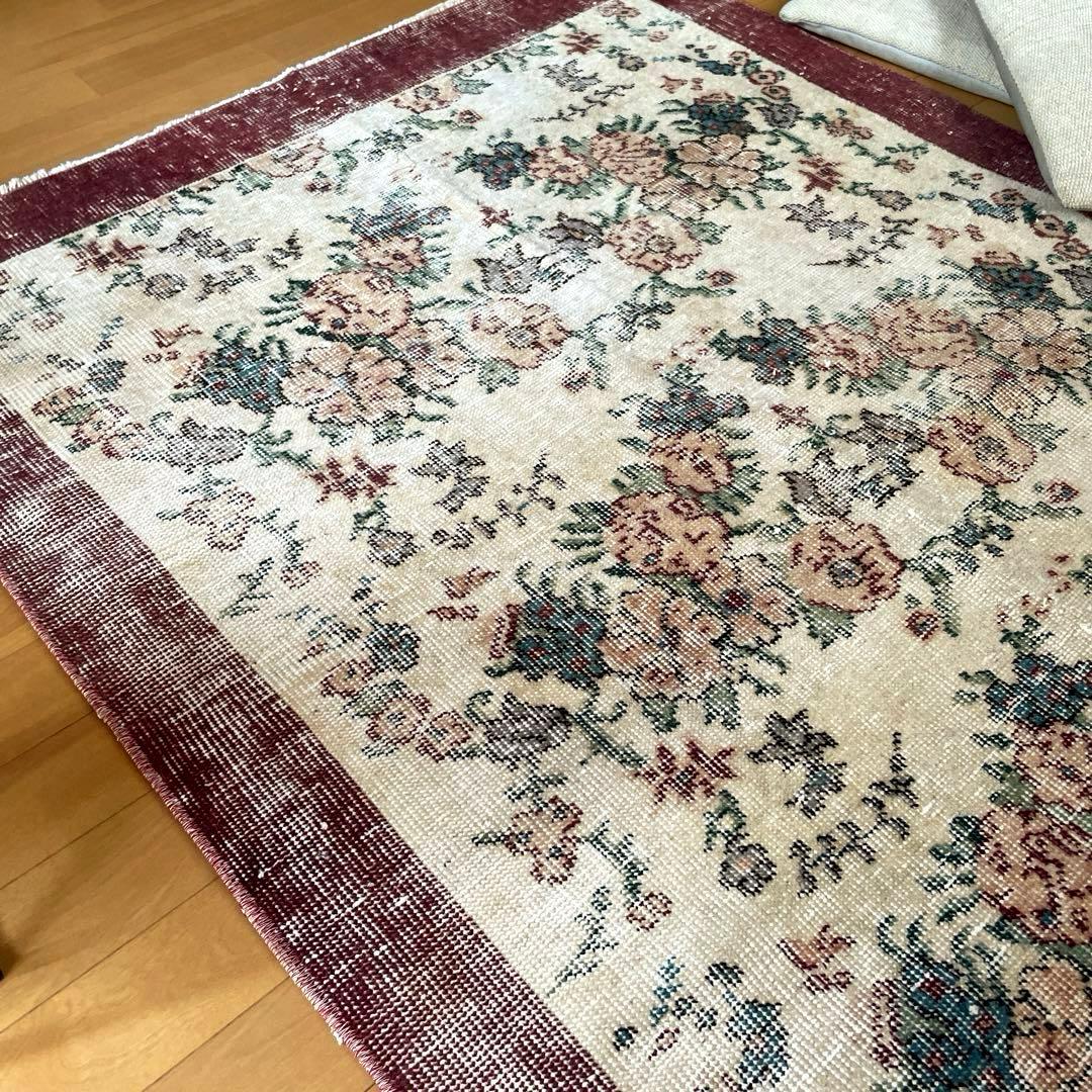 104×200 キナリ×ボルドー　薔薇の街　トルコヴィンテージラグ