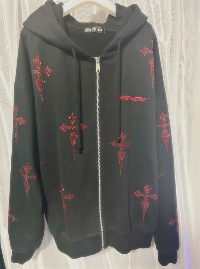 REFLEM レフレム ラインストーン ジップアップパーカー レッド 赤