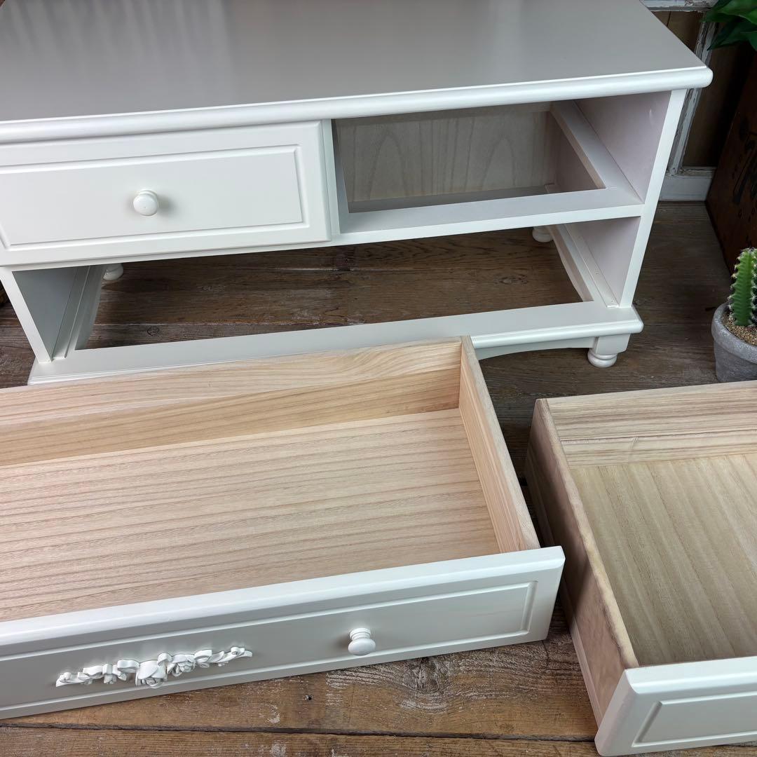 フレンチカントリー調ホワイトチェスト2点セット木製収納家具飾り棚姫系洋タンス