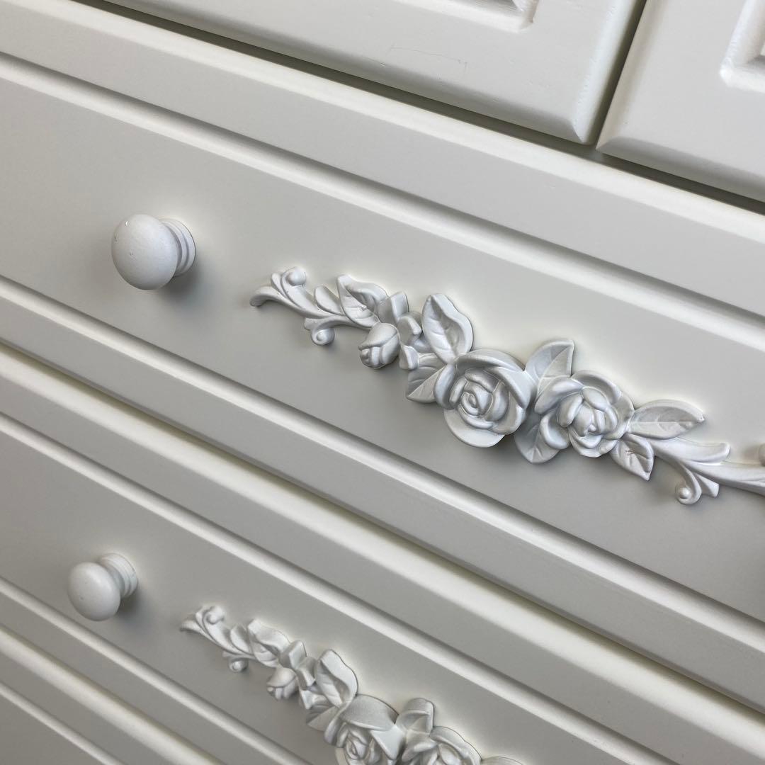 フレンチカントリー調ホワイトチェスト2点セット木製収納家具飾り棚姫系洋タンス