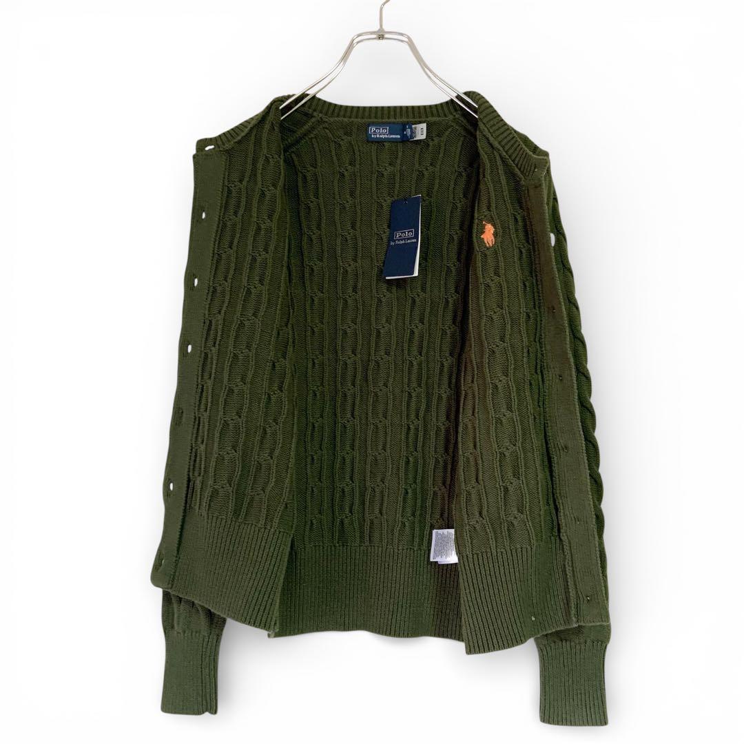【正規品・未使用紙タグ付】ポロラルフローレン❤️ケーブルカーディガンカーキM