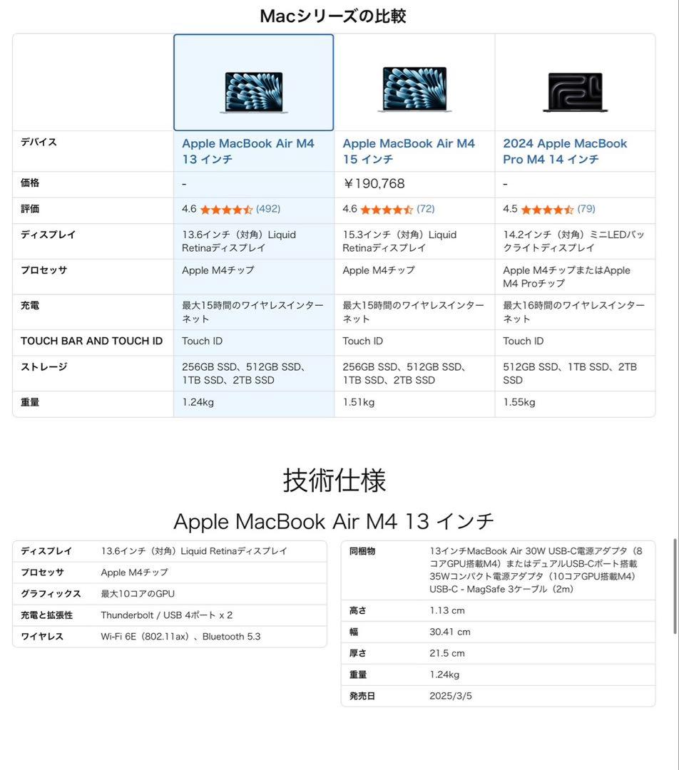 MacBook AirM4(13インチ)