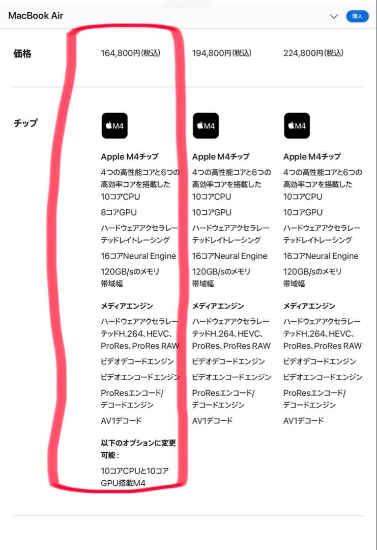 MacBook AirM4(13インチ)