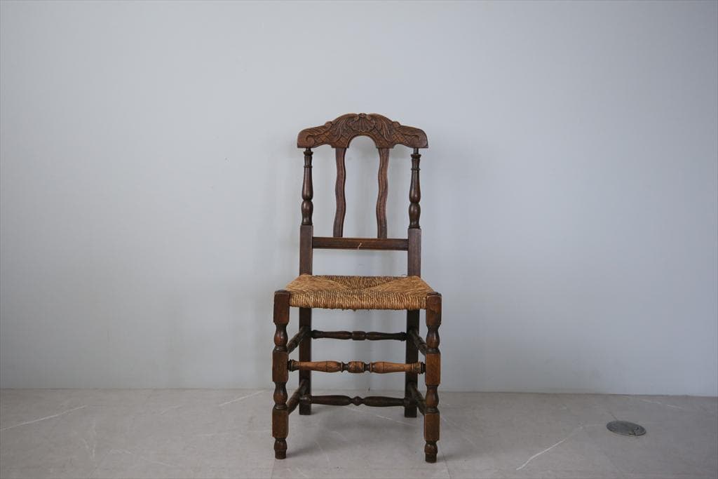 フランスアンティーク木製ダイニングチェア/ラッシュシートイス(90-43-5)