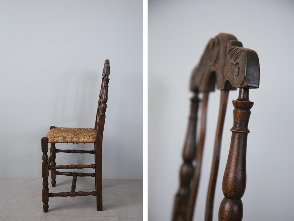 フランスアンティーク木製ダイニングチェア/ラッシュシートイス(90-43-5)