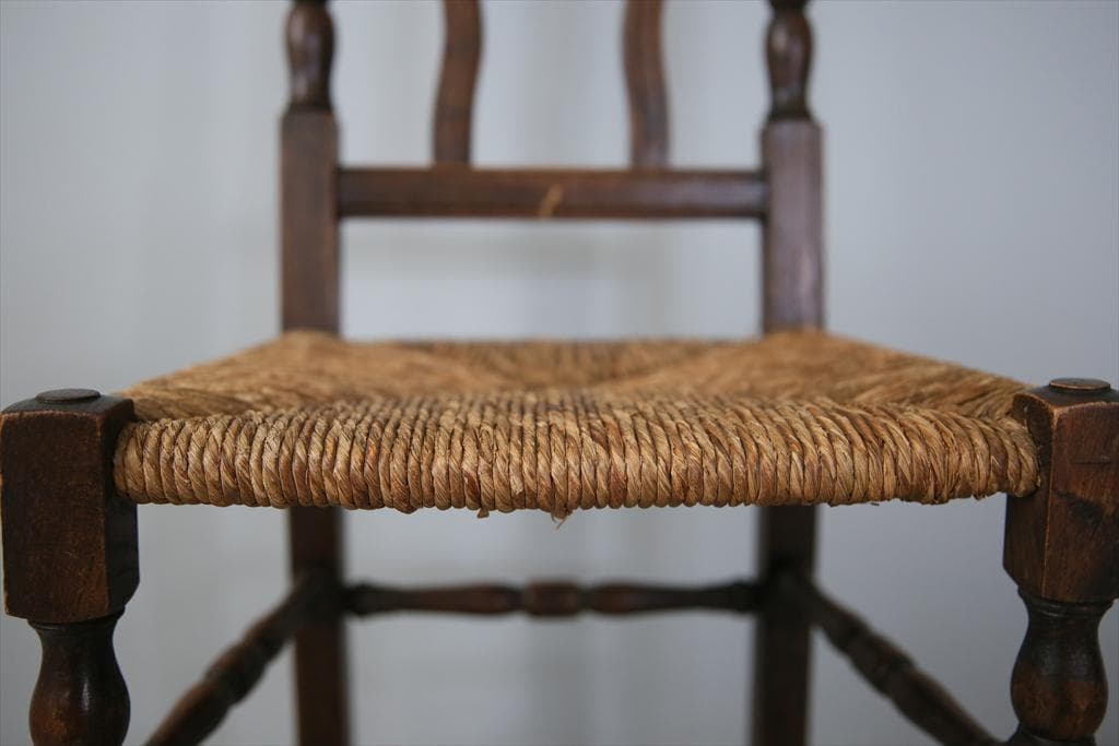 フランスアンティーク木製ダイニングチェア/ラッシュシートイス(90-43-5)