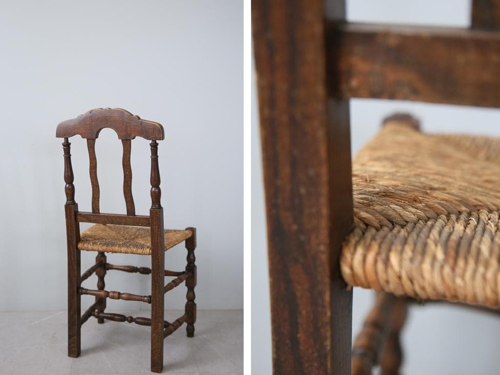 フランスアンティーク木製ダイニングチェア/ラッシュシートイス(90-43-5)