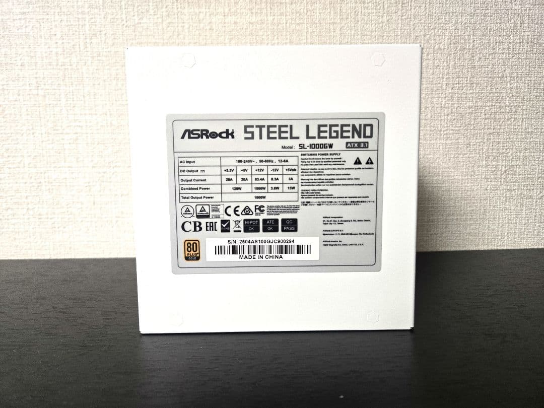 ASRock Steel Legend SL-1000GW 1000W電源 白色