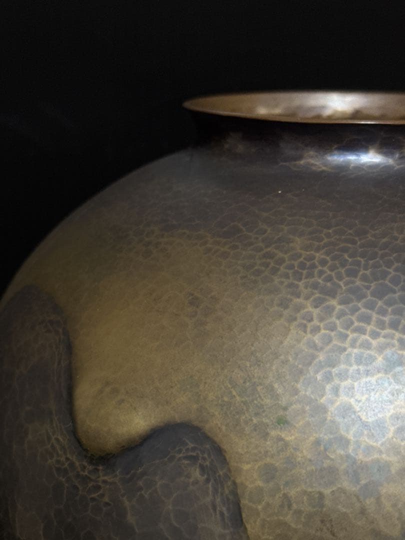 金工師 名人 島倉造 槌目打出 雨垂紋 花瓶 花生 共箱付 茶道具