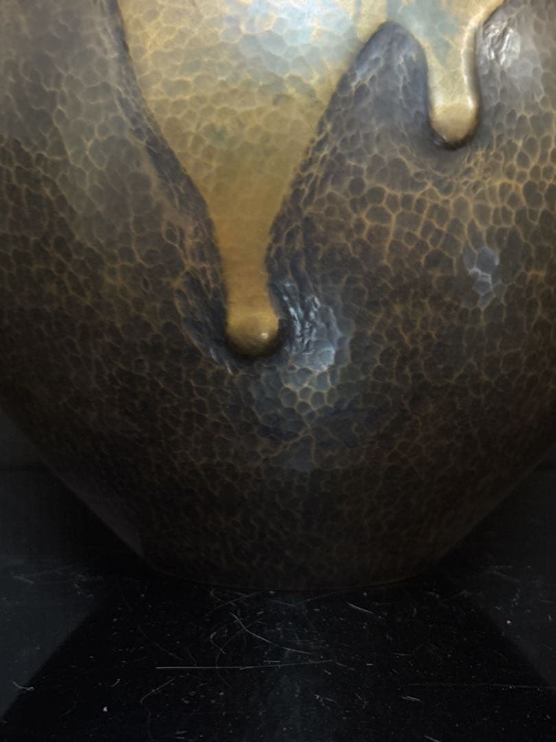 金工師 名人 島倉造 槌目打出 雨垂紋 花瓶 花生 共箱付 茶道具