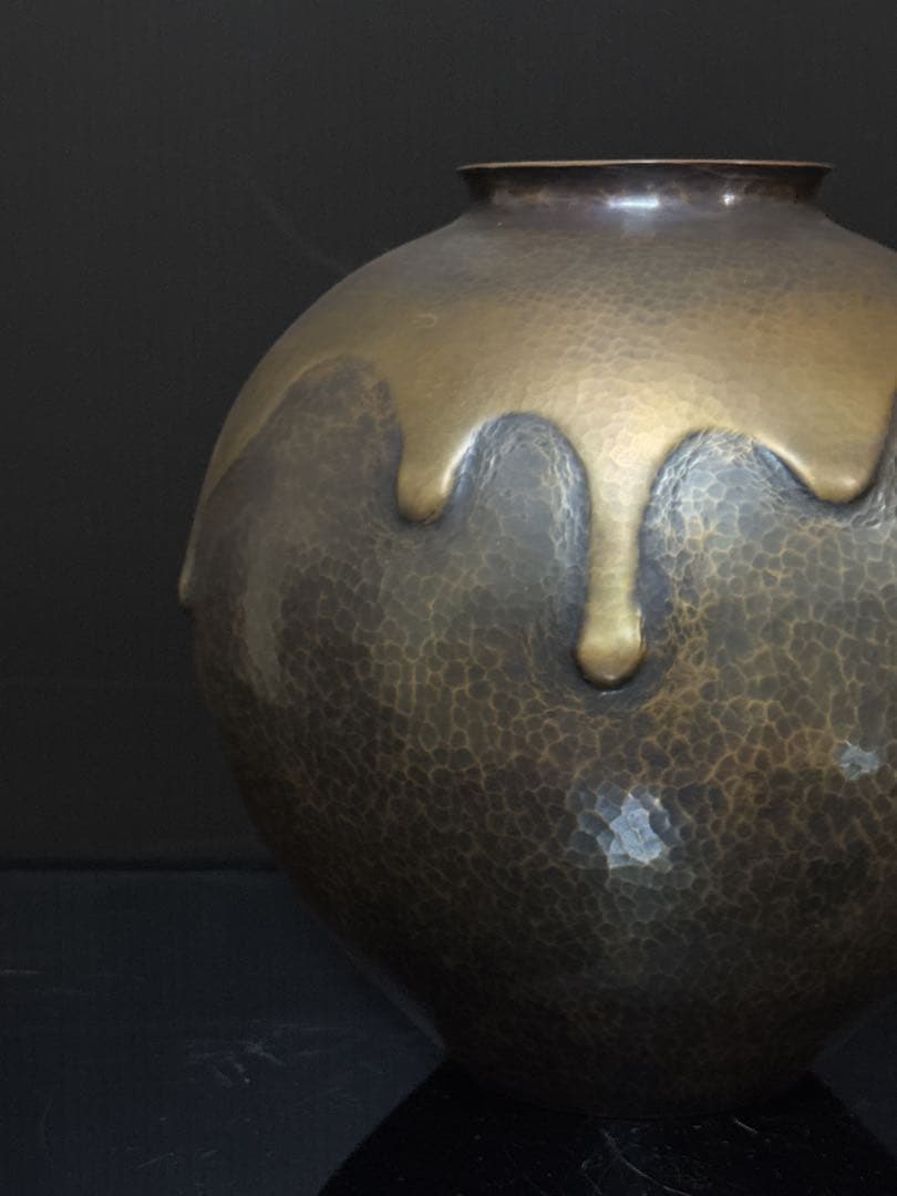 金工師 名人 島倉造 槌目打出 雨垂紋 花瓶 花生 共箱付 茶道具