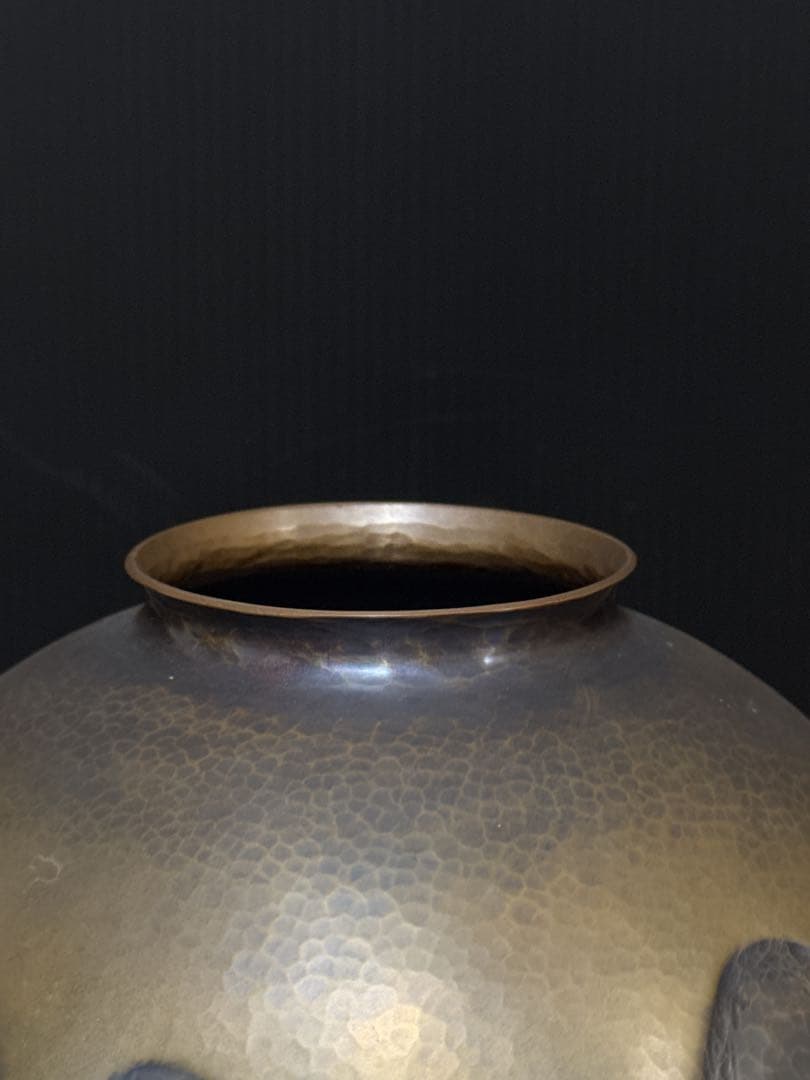 金工師 名人 島倉造 槌目打出 雨垂紋 花瓶 花生 共箱付 茶道具