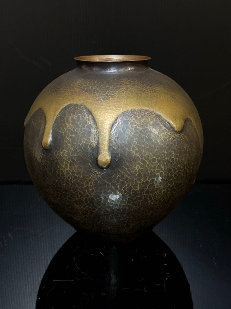 金工師 名人 島倉造 槌目打出 雨垂紋 花瓶 花生 共箱付 茶道具