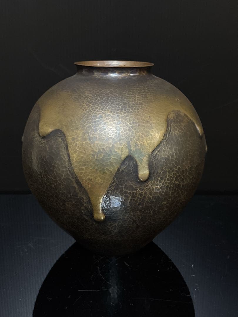 金工師 名人 島倉造 槌目打出 雨垂紋 花瓶 花生 共箱付 茶道具