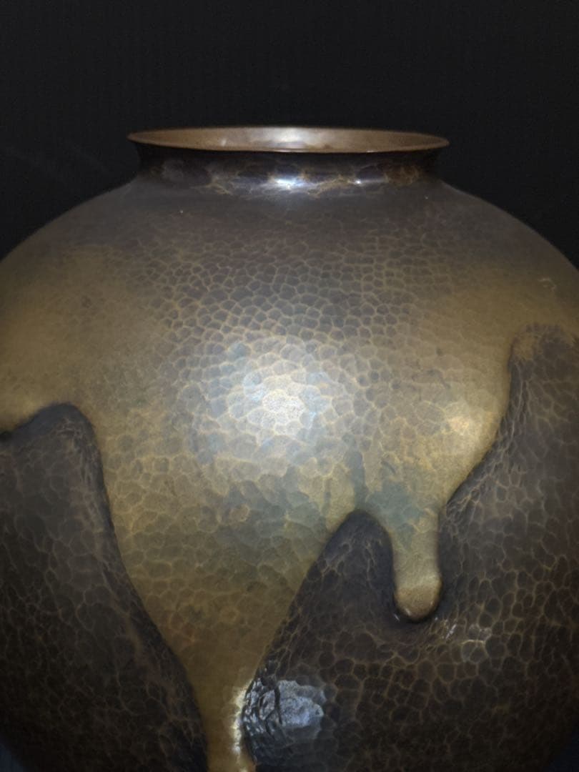 金工師 名人 島倉造 槌目打出 雨垂紋 花瓶 花生 共箱付 茶道具