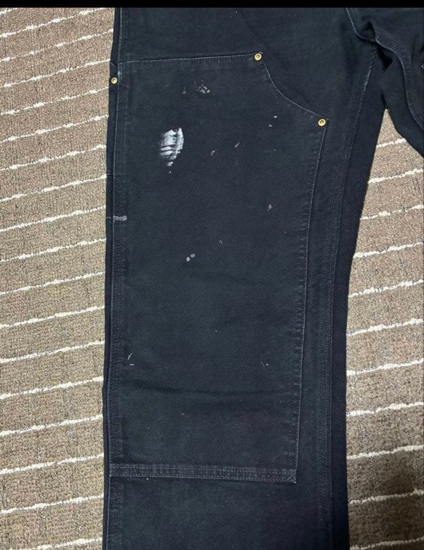 ペンキ飛び carhartt ダブルニーペインターパンツ アメリカ製 ブラック