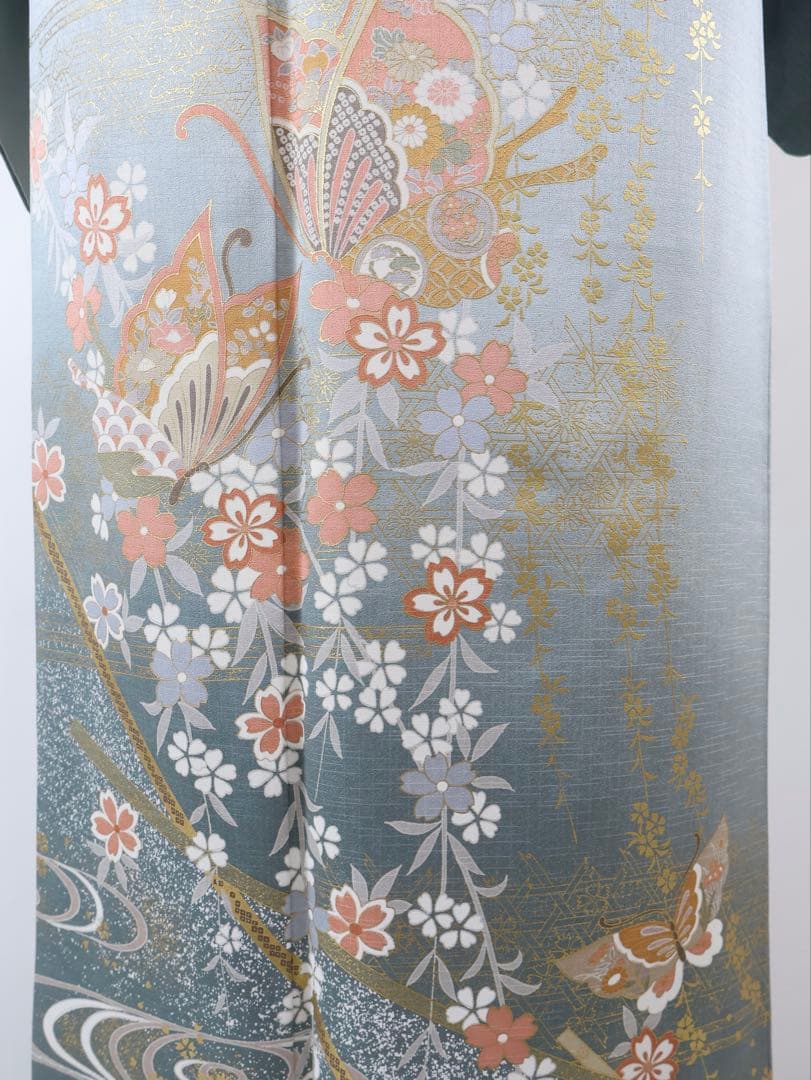 訪問着セット ブルーグリーン 蝶