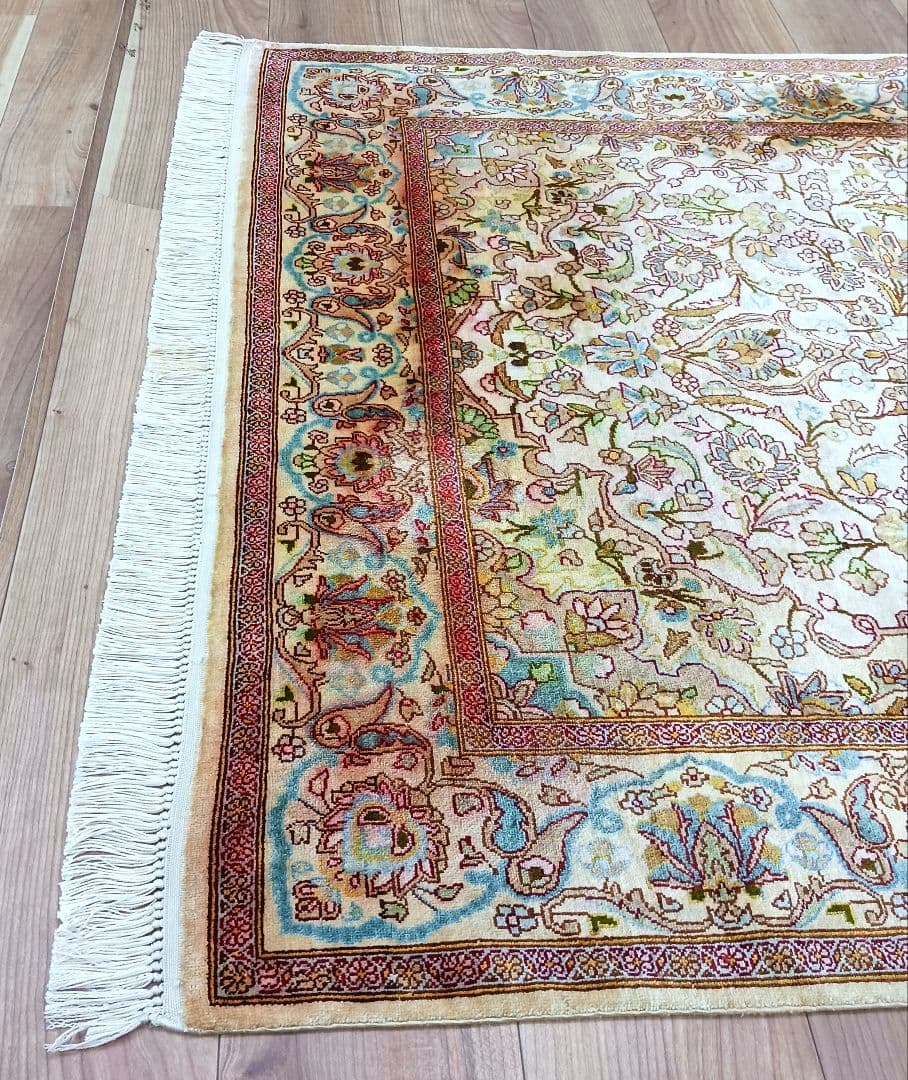 Y3183 高級ペルシャ絨毯 イラン シルク100% 手織り64万ノット