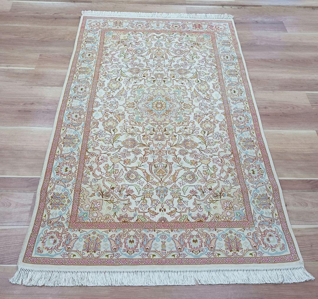 Y3183 高級ペルシャ絨毯 イラン シルク100% 手織り64万ノット