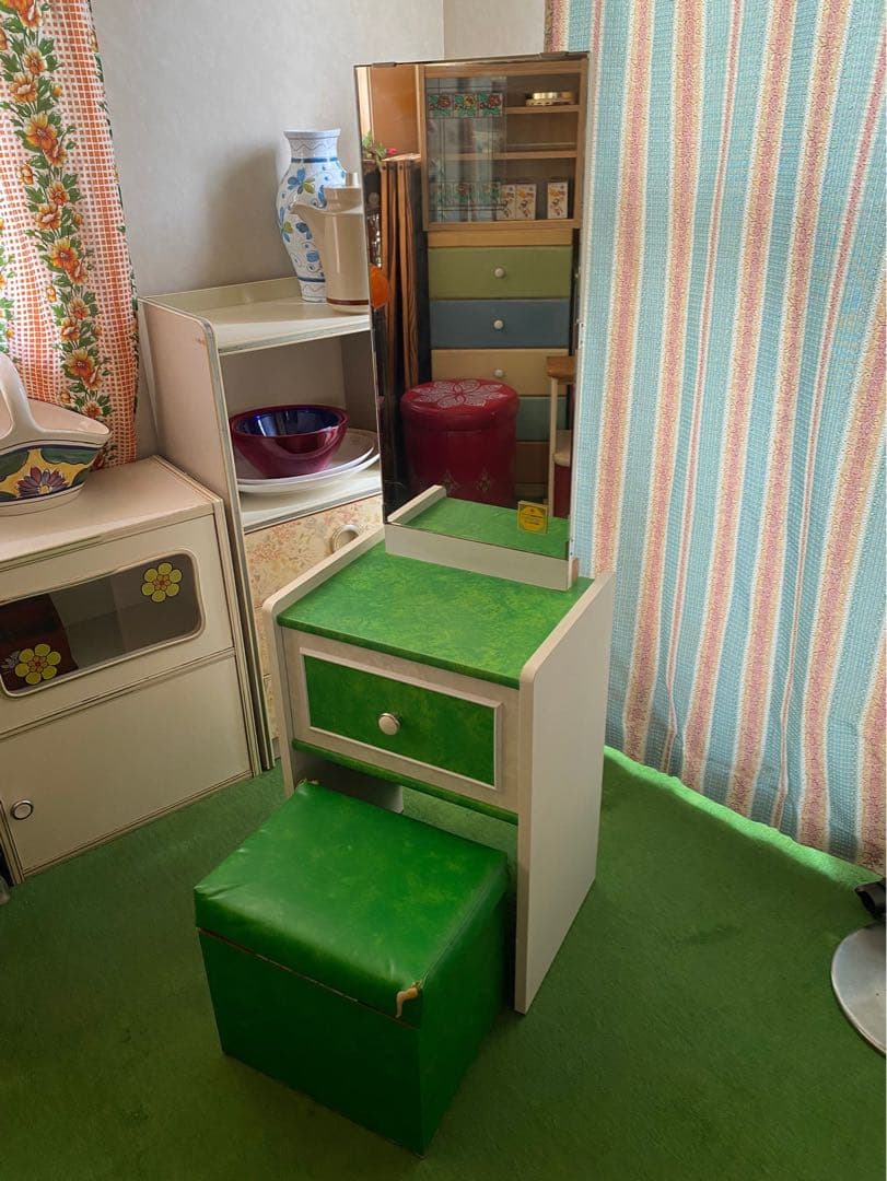 ドレッサー 鏡台 昭和レトロ 当時物 レトロポップ インテリア 緑 グリーン