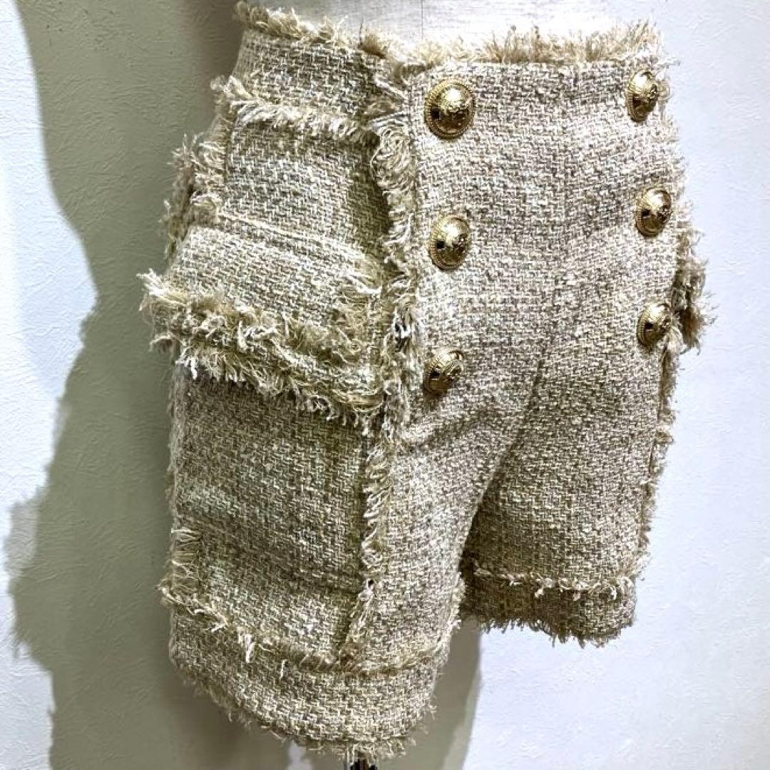 ⭐️新品タグ付き⭐️BALMAIN ラメ入りツイード ハイウエストショートパンツ