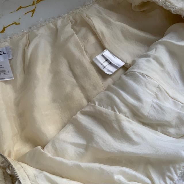 CHANEL ツイード フリンジ付き ミルキーミニスカート