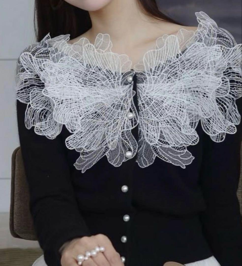 【タグ付新品】polaura ポローラ　レースフリルカーディガン