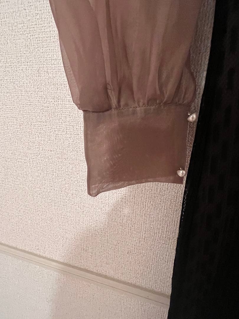 【LEJA】パールネックパフスリーブボレロ格子レースワンピースドレス　Mサイズ