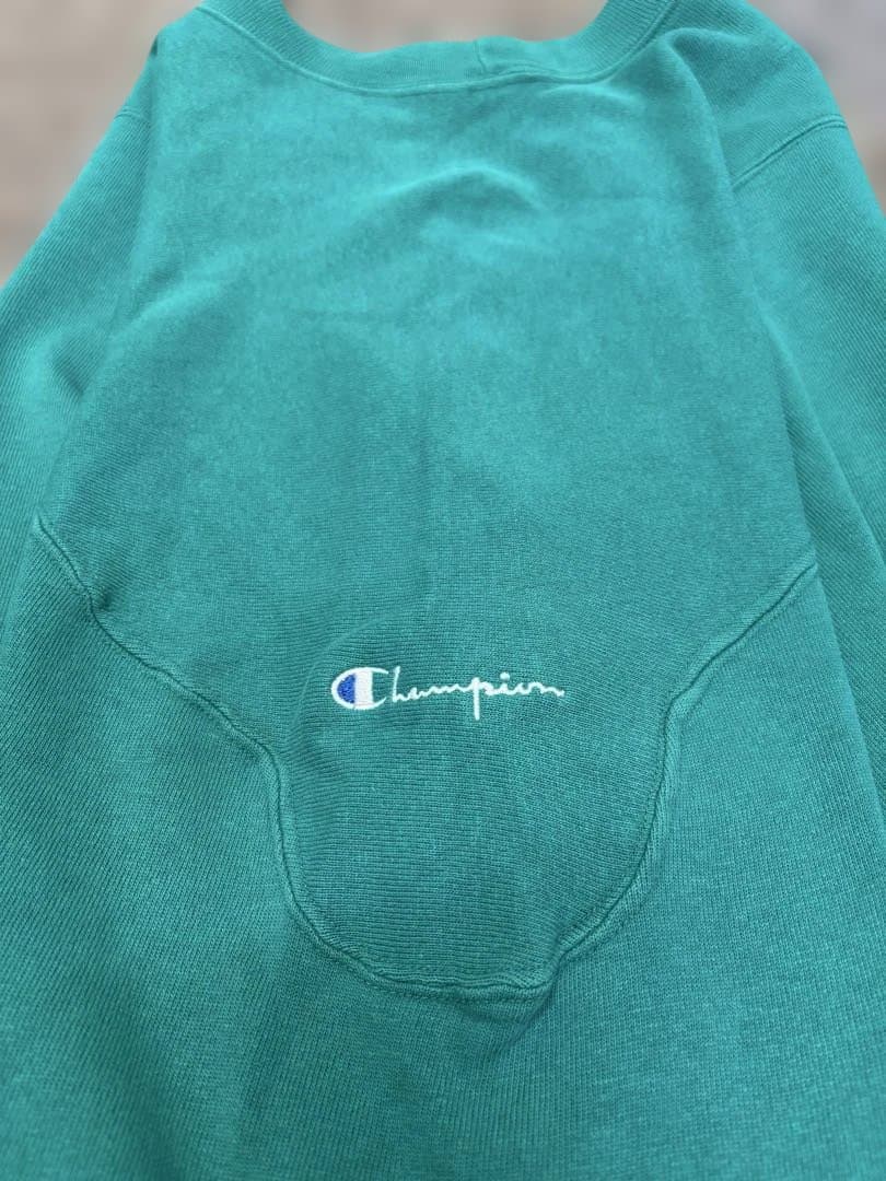 希少Champion グリーン フットボールヨーク スウェットシャツ 90s