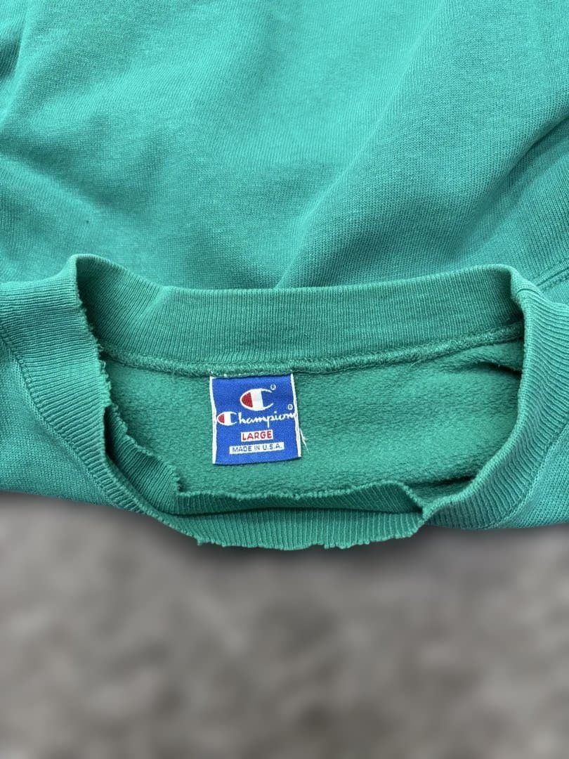 希少Champion グリーン フットボールヨーク スウェットシャツ 90s