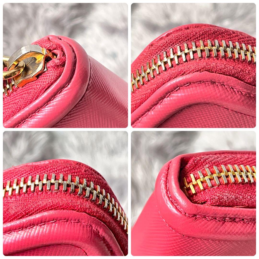 PRADA サフィアーノ　ラウンドファスナー　ゴールド金具　メタルロゴ　ピンク
