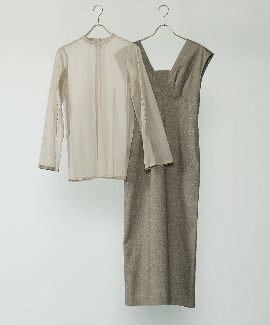 ANDRESD V line jacquard dress カーキ　M