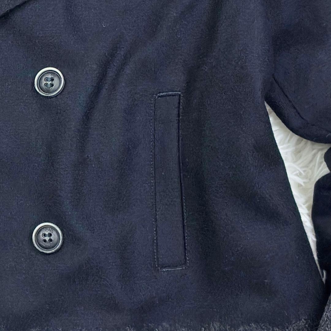 美品　アルマーニジュニア　ウールメルトン　ニット切替　ピーコート　14A　紺色