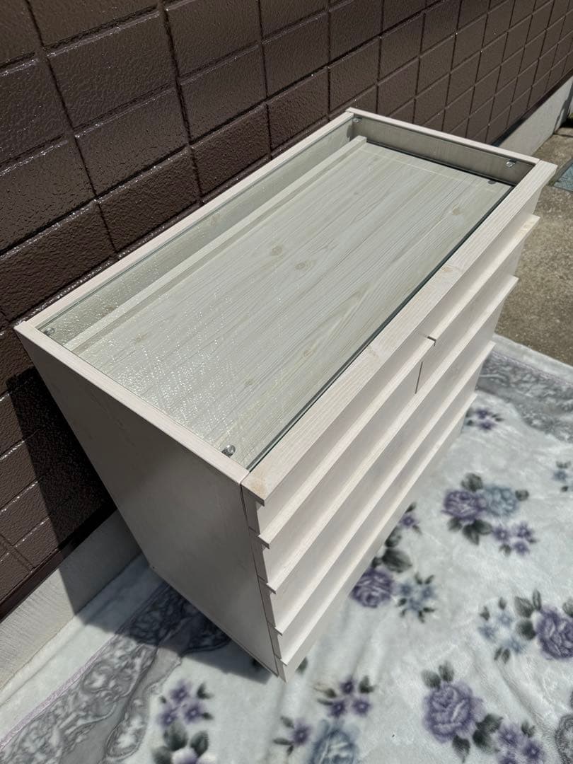 【美品】ぼん家具 チェスト 5段 ディスプレイ キャビネット タンス ガラス天板