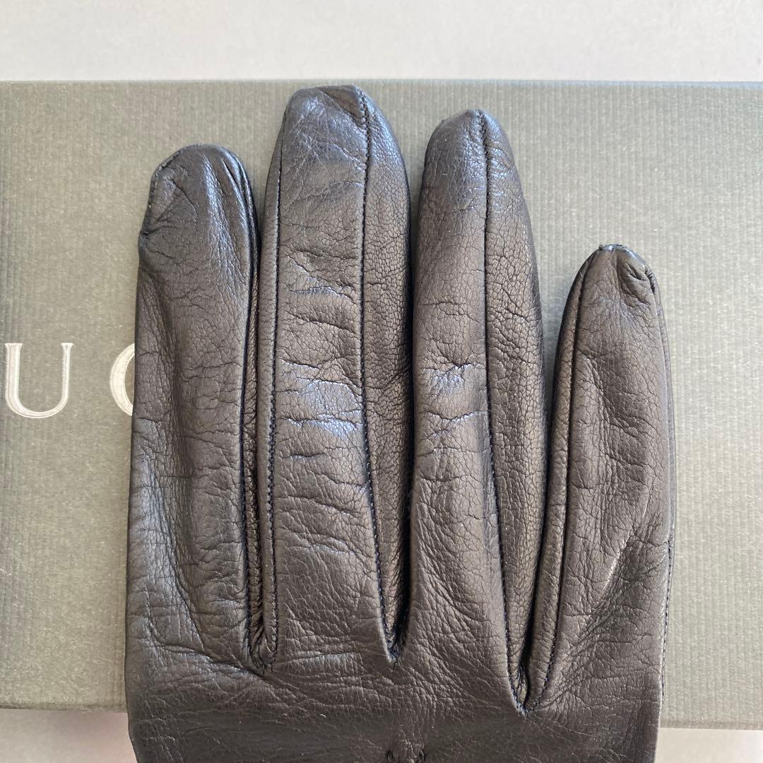 美品　グッチ　GUCCI レザーグローブ　ブラック　黒革手袋　サイズ7ハーフ