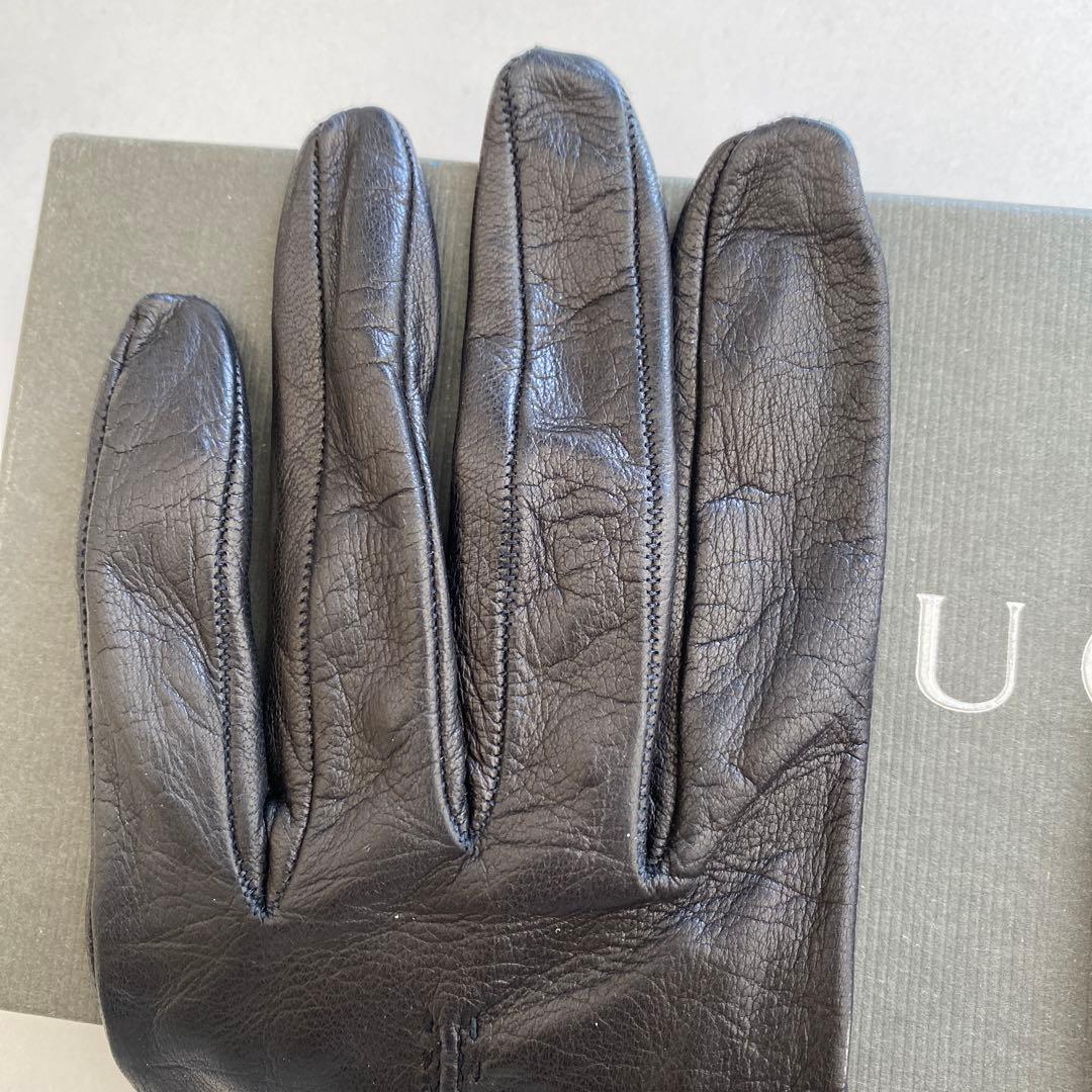 美品　グッチ　GUCCI レザーグローブ　ブラック　黒革手袋　サイズ7ハーフ