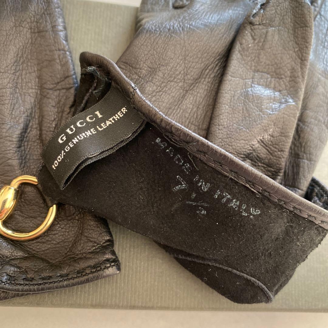 美品　グッチ　GUCCI レザーグローブ　ブラック　黒革手袋　サイズ7ハーフ